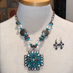 Cross necklace and earring set